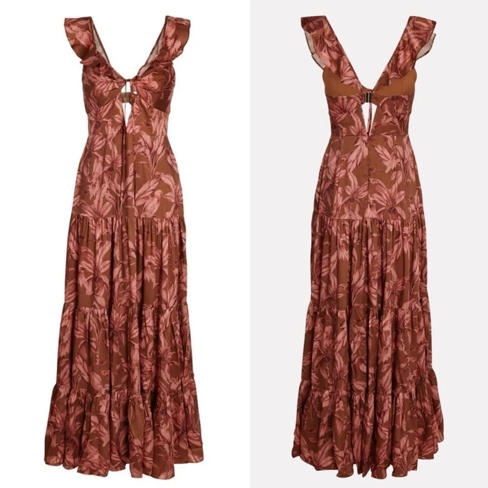 Significant Other- Copper Brown Floral Printed Cut Out Maxi Sollar Dress Size 4